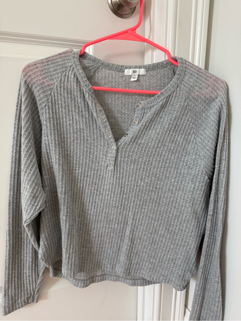 bp Gray Ribbed Henley Long Sleeve Top